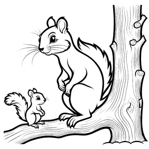 Herzerwärmendes Eichhörnchen mit seinem Baby auf Ast Ausmalvorlage für kleine Tierentdecker mit großem Herzen