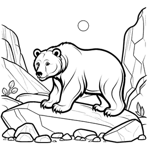 Stolzer Bär auf felsigem Thron Ausmalbild für fantasievolle Naturfreunde