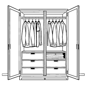Klassischer Kleiderschrank mit elegant gefalteten Hemden Malvorlage für stilbewusste Entdecker