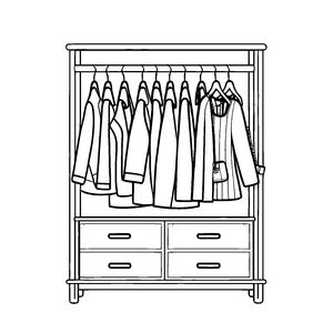 Faszinierender Kleiderschrank mit leuchtenden Outfits und Modestücken Ausmalmotiv für kreative Fashionistas