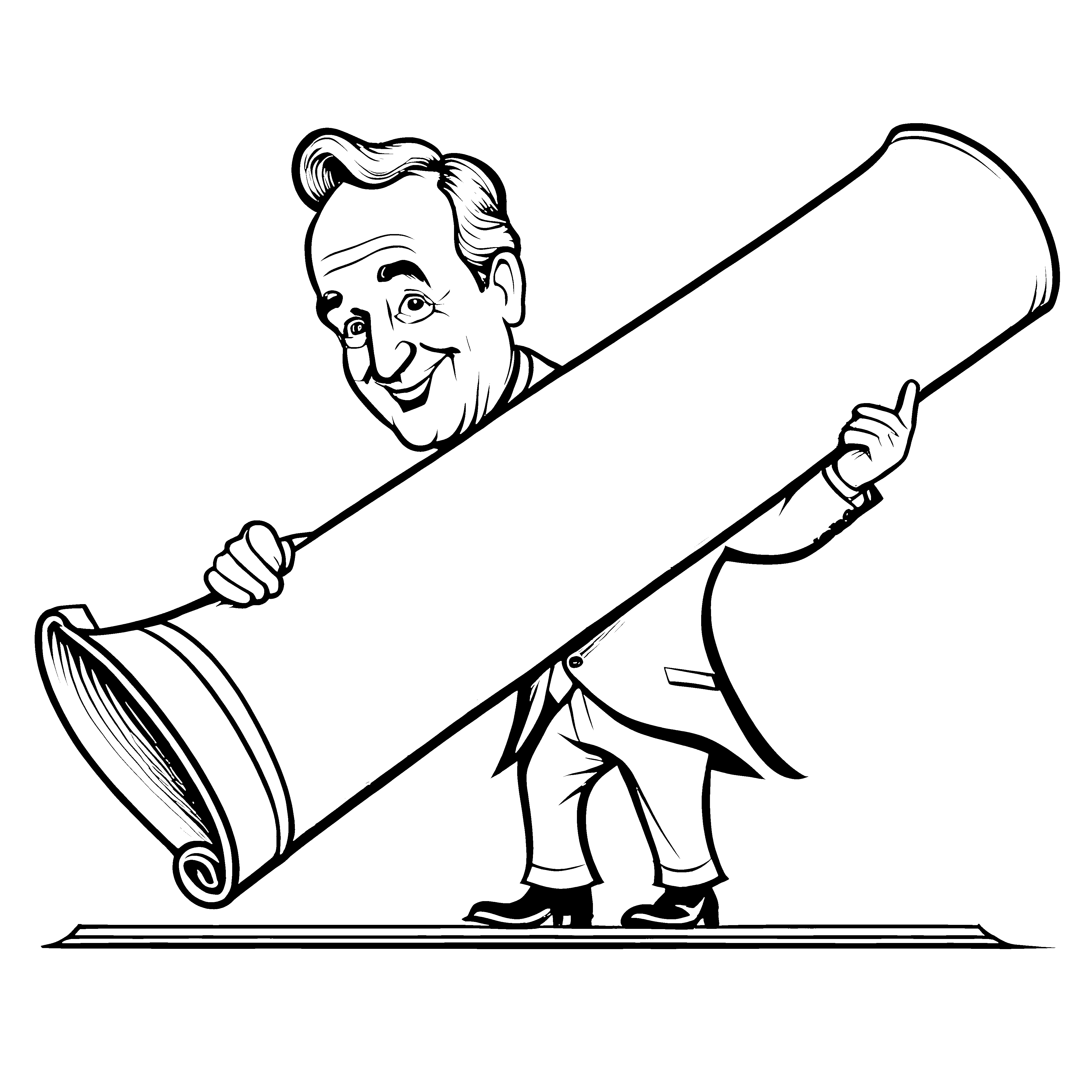 Fröhlicher Politiker mit großem Papierrollen-Bundle Ausmalvorlage für kleine Visionäre