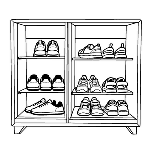 Kreativer Schuhschrank mit trendigen Schuhen Malvorlage für stilbewusste kleine Künstler