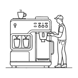 Praktische Kaffeemaschine mit duftenden Kaffeetassen Malvorlage für junge Genussentdecker