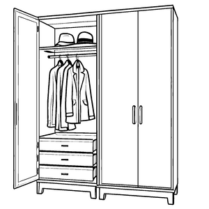 Moderne Garderobenschränke mit stylischen Hüten Malvorlage für fashionbegeisterte Kreative