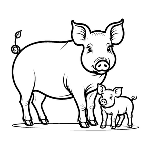 Liebenswürdiges Hängebauchschwein mit Ferkel an der Seite Ausmalvorlage für fantasievolle Entdecker