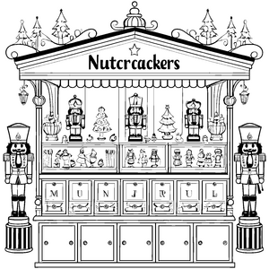 Festlicher Nussknacker inmitten strahlender Lichter Ausmalbild für kleine Weihnachtsfreunde