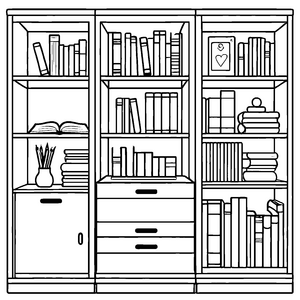 Kreativer Bücherregal mit funkelnden Sternen Malvorlage für neugierige Bücherwürmer