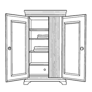 Schicker Wäscheschrank mit vielen Lieblingsbüchern Ausmalmotiv für kleine Bücherwürmer