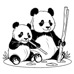 Zwei liebe Pandabären auf einem Felsen Ausmalvorlage für kleine Naturliebhaber und fantasievolle Maler