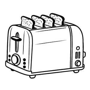 Kleiner Toaster mit fünf knusprigen Toastscheiben Malvorlage für kreative Morgenzauberer