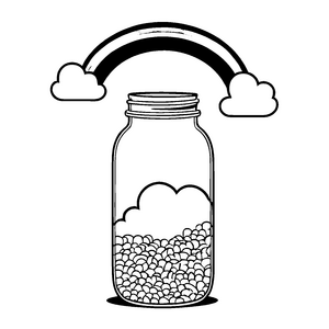 Magische Flasche voller Wolken und bunten Bällen Ausmalvorlage für kleine Traumer