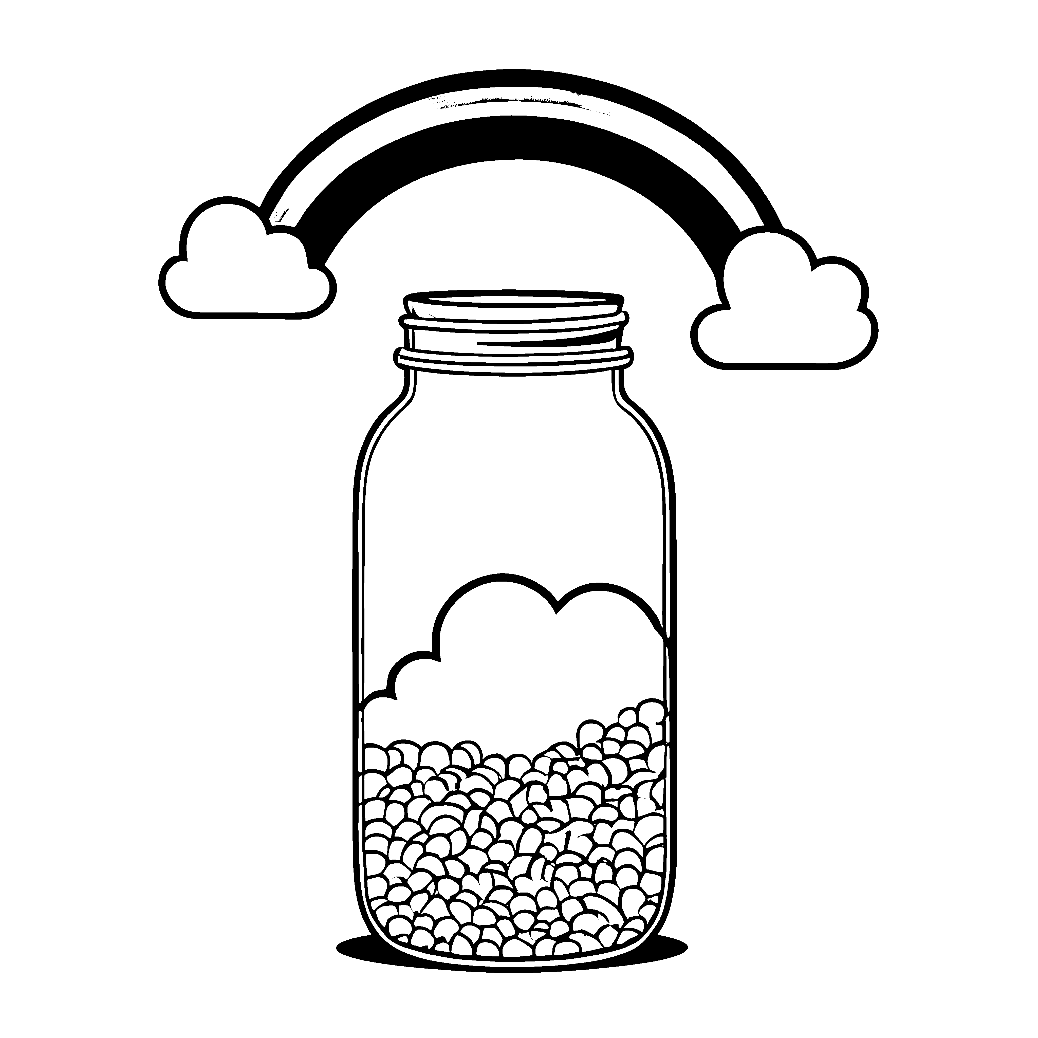Magische Flasche voller Wolken und bunten Bällen Ausmalvorlage für kleine Traumer