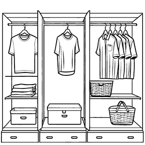 Schillernder Kleiderschrank mit bunten Accessoires und Fächern Ausmalbild für kleine Modeabenteurer