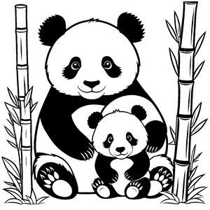 Niedlicher Pandabär mit seinem kleinen Freund Malvorlage für mutige kleine Entdecker