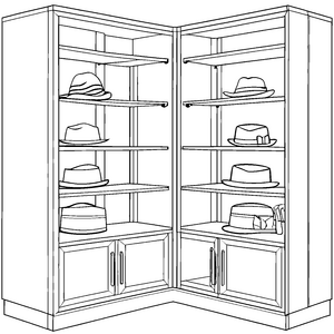 Vielfältige Hüte im offenen Eckschrank Ausmalbild für kleine Sammler