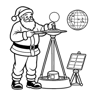 Weihnachtsmann mit Kompass und Globus Malvorlage für mutige Weltraumabenteurer