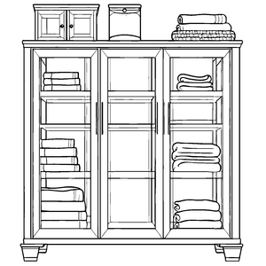 Fantasievoller Wäscheschrank mit bunten Handtüchern Ausmalbild für kleine Möbelgestalter