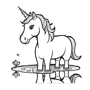 Zauberhaftes Einhorn im schimmernden Wasserkranz Ausmalmotiv für fantasievolle Abenteurer