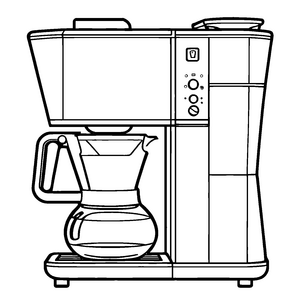 Schicke Kaffeemaschine mit schimmerndem Kaffeetropfen Ausmalvorlage für neugierige Genießer