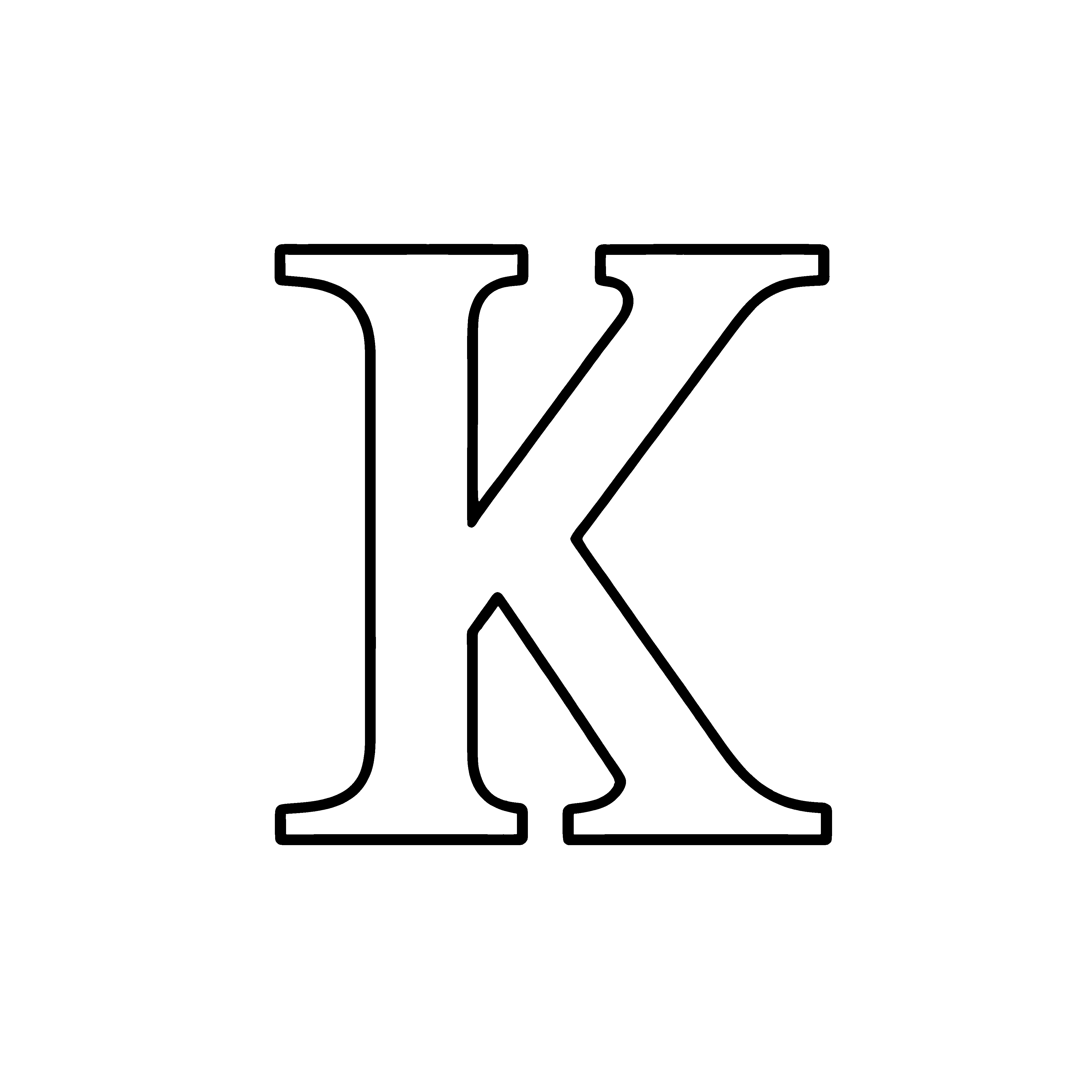 Kreatives K in faszinierender Schwarz-Weiß Gestaltung Ausmalmotiv für kleine Buchstabenentdecker