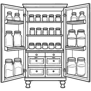 Zauberhafter Apothekerschrank mit bunten Gläsern Ausmalmotiv für neugierige Entdecker und kleine Magier