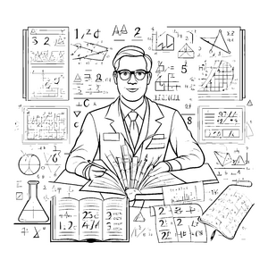 Intelligent wirkender Mathematiker mit Brille am Tisch Ausmalmotivation für kreative Zahlenzauberer