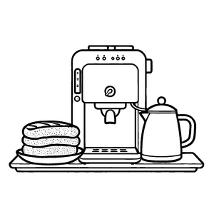 Leckere Kaffeemaschine mit frisch gebrühtem Kaffee Ausmalbild für kleine Frühstücksmeister