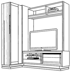 Stylischer TV-Schrank mit zwei Schubladen und Sternen Malvorlage für kleine Einrichtungsfreunde