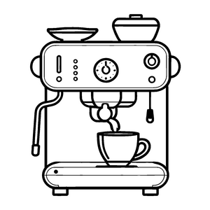 Faszinating Kaffeemaschine mit frischem Kaffee-Ausfluss Malvorlage für kleine Genussabenteurer