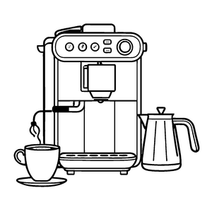 Zauberhafte Kaffeemaschine mit frischem Espresso Ausmalbild für fantasievolle Kaffeekinder
