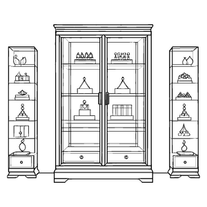 Elegante Vitrine mit bezaubernden Vasen Malvorlage für kreative Entdeckerherzen