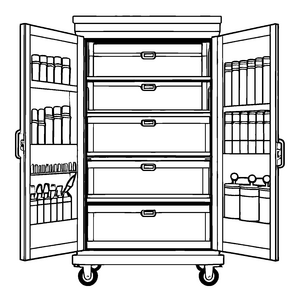 Fantasievoller Werkzeugschrank mit vielseitigem Inhalt Ausmalmotiv für kreative Köpfe und kleine Künstler