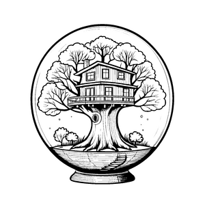 Bezaubernde Baumhaus-Flasche mit nostalgischem Flair Ausmalbild für kleine Kunstliebhaber