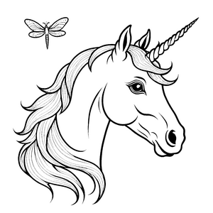 Wundersames Einhorn mit fliegendem Schmetterling Ausmalbild für kleine Fantasten und kreative Farbkünstler
