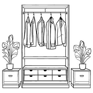 Schicker Garderobenschrank mit stilvollen Outfits Malvorlage für junge Trendsetter