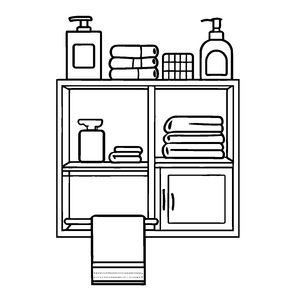 Faszinierender Badezimmerschrank mit bunten Handtüchern Ausmalmotiv für kleine Ordnungszauberer mit viel Fantasie