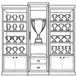 Begeisternder Trophäenschrank mit vielen kleinen Pokalen Ausmalvorlage für ehrgeizige Kids und kreative Entdecker