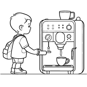 Niedliche Kaffeemaschine mit spritzigem Kinderfreund Ausmalmotiv für kleine Kaffeekünstler