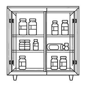 Verzauberter Medizinschrank mit geheimnisvollen Fläschchen Ausmalbild für neugierige kleine Forscher