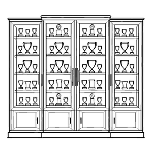 Imposanter Trophäenschrank mit strahlenden Ehrenpokalen Ausmalbild für zielstrebige Talente und kleine Champions