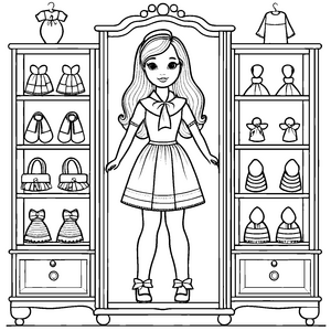 Süßer Kleiderschrank mit zauberhaften Kleidern und Accessoires Malvorlage für stilbewusste Mini-Designer