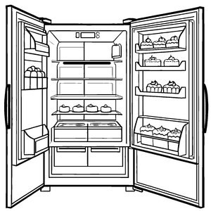 Verführerischer Kühlschrank mit köstlichen Cupcakes Malvorlage für kleine Leckermäulchen