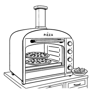 Leckere Pizza im offenen Backofen Ausmalbild für neugierige Kochversteher
