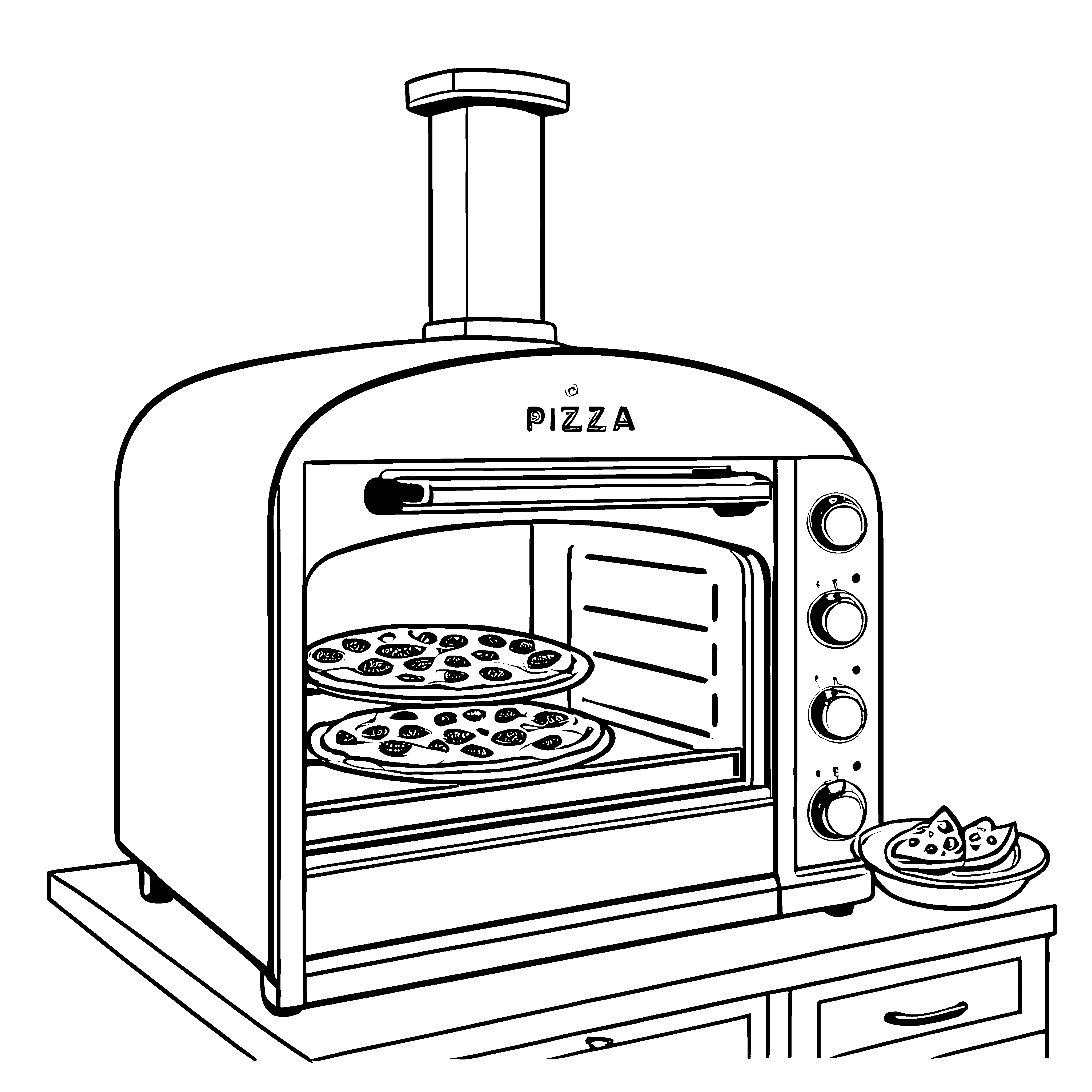 Leckere Pizza im offenen Backofen Ausmalbild für neugierige Kochversteher