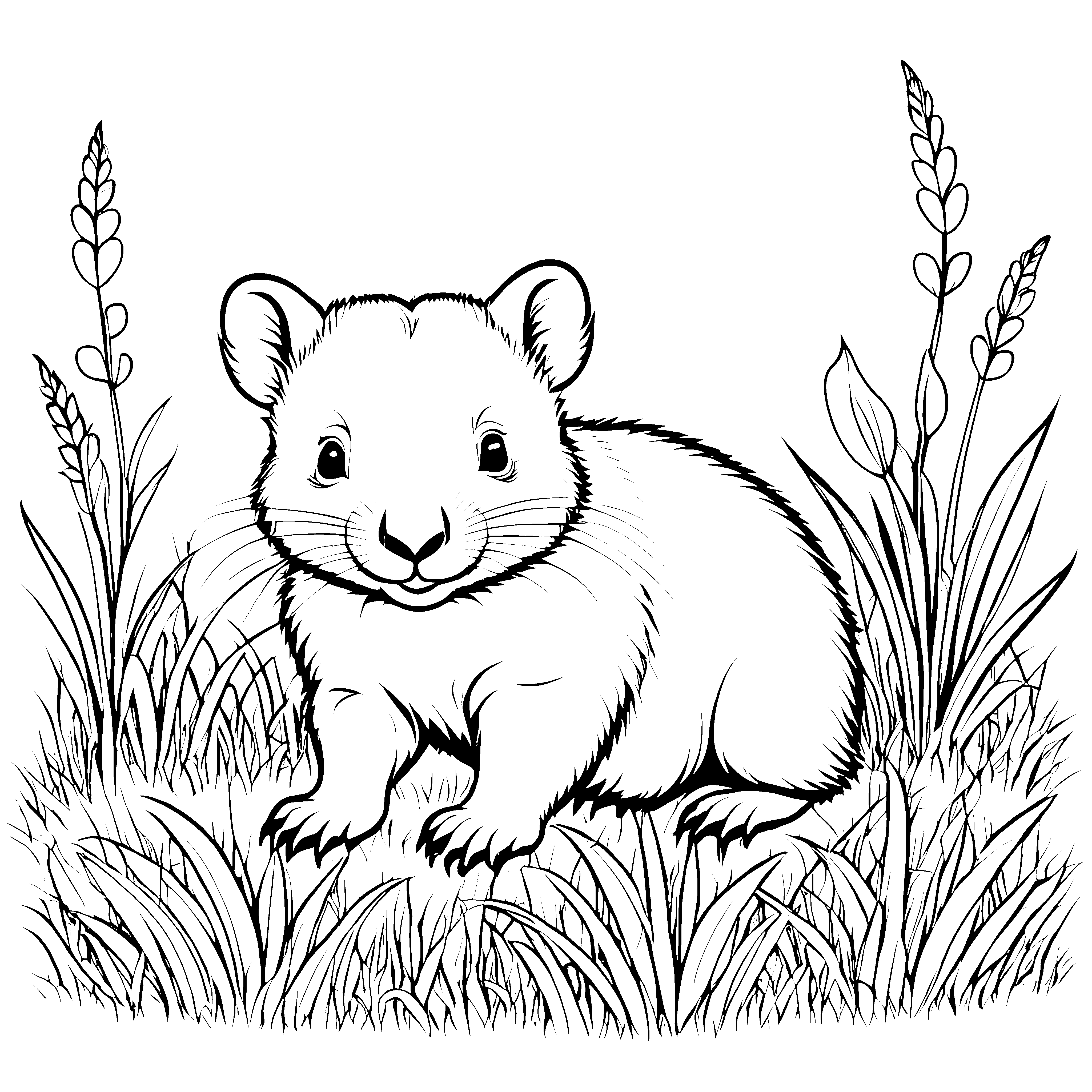 Fröhlicher Baby-Wombat im hohen Gras Ausmalbild für kleine Naturliebhaber