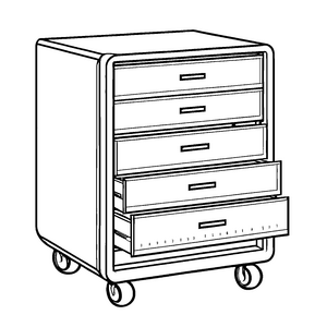 Praktischer Rollschrank mit witzigem Design und vier Schubladen Ausmalbild für spannende Ordnungsexperten
