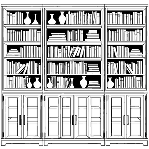 Fantasievolle Schrankwand mit bunten Vasen und Bücherregalen Ausmalvorlage für neugierige Entdecker