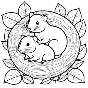 Zwei kuschelige Nacktmull Babys im Blattnest Malvorlage für fantasievolle Tierfreunde