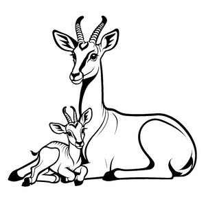 Herzige Gazelle mit ihrem sanften Kalb Ausmalmotiv für kleine Naturfreunde und träumerische Künstler