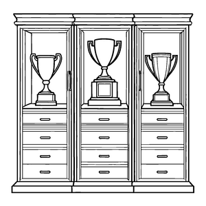Kreativer Trophäenschrank mit prachtvollen Pokalen Malvorlage für ambitionierte Sieger und zukünftige Helden